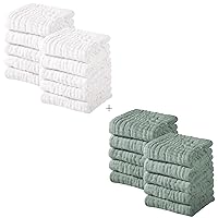 Yoofoss Muslin Baby Washcloths 100% Cotton Face Towels 20 Pack Wash Cloths for Baby 12x12in Soft and Absorbent Baby Wipes (White & Dark Green)
