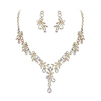 Crysdue Wedding Prom Jewelry Set for Women Bridal, Stunning Leaf Crystal Cluster Statement Necklace Dangle Earrings Set