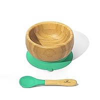 Baby Bowls with Suction. Food Set for Babies Kids Toddler Boys Girl + Travel Baby Silicone Spoon. Fits Feeding High Chair Table, Green