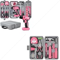 Hi-Spec 83pc Pink 8V USB Electric Drill Driver & Household Tool Kit Set Bundle With Household DIY Tool Kit for Women