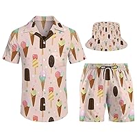 Men's Shirts And Shorts Set 3 Piece Button Down Vacation Casual Print Sets Beach Fishermans Hat Suit
