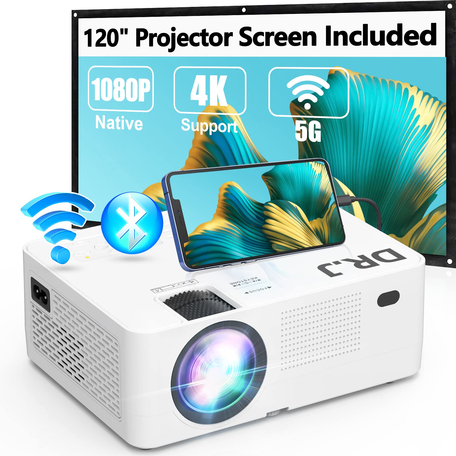 5G WiFi Bluetooth Projector, Full HD Native 1080P Projector 13000Lumens with Wireless Mirroring Screen, Compatible with TV Stick/HDMI/DVD Player/AV for Theater Movies [120