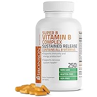 Bronson Super B Vitamin B Complex Sustained Slow Release (Vitamin B1, B2, B3, B6, B9 - Folic Acid, B12) Contains All B Vitamins 250 Tablets