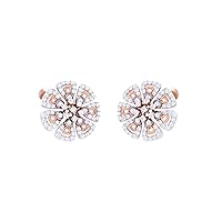 Jewels Gold 0.83 Carat (I-J Color, SI2-I1 Clarity) Natural Diamond Floral Stud Earrings For Women & Girls