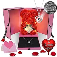 Flowers Rose Bear Valentine's Day Gifts Lighted up Artificial Forever Rose Everlasting Flower Teddy Bear Gifts for Her Women Mom Wife Wedding Mothers Day