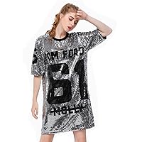Sparkle Glitter Sequins Hip Hop Jazz Dancing T-Shirt Dress Plus Size Clubwear