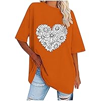 Summer Tops for Women 2024 Crewneck Sunflower Graphic Short Sleeve Casual Loose Fitted Casual Going Out Oversized Top