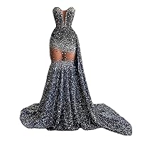 Keting Shiny Crystals Sequined Mermaid Prom Evening Party Dress Shower Gala Pageant Celebrity Gown