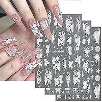3Sheets White Flowers Nail Stickers 5D Embossed Simple Floral Petal Adhesive Decals Spring/Summer White Butterfly Wings Flower Pattern Design Elegant Manicure Decoration Accessories for Women Girls