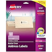 Avery Matte Clear Address Labels, Sure Feed Technology, Laser, 1