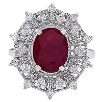 3.87 Carat Natural Red Ruby and Diamond (F-G Color, VS1-VS2 Clarity) 14K White Gold Cocktail Ring for Women Exclusively Handcrafted in USA