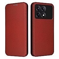 Luxury Carbon Fiber PU+TPU Hybrid Case Full Protection Shockproof Flip Case Cover Compatible with Redmi K70E 5G Case (Brown)