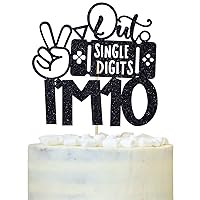 Gaming Happy 10th Birthday Cake Topper, Level 10 Unlocked, Peace Out Single Digits I'm 10, Hello Double Digits, Video Game Themed 10th Birthday Party Decorations Black Glitter