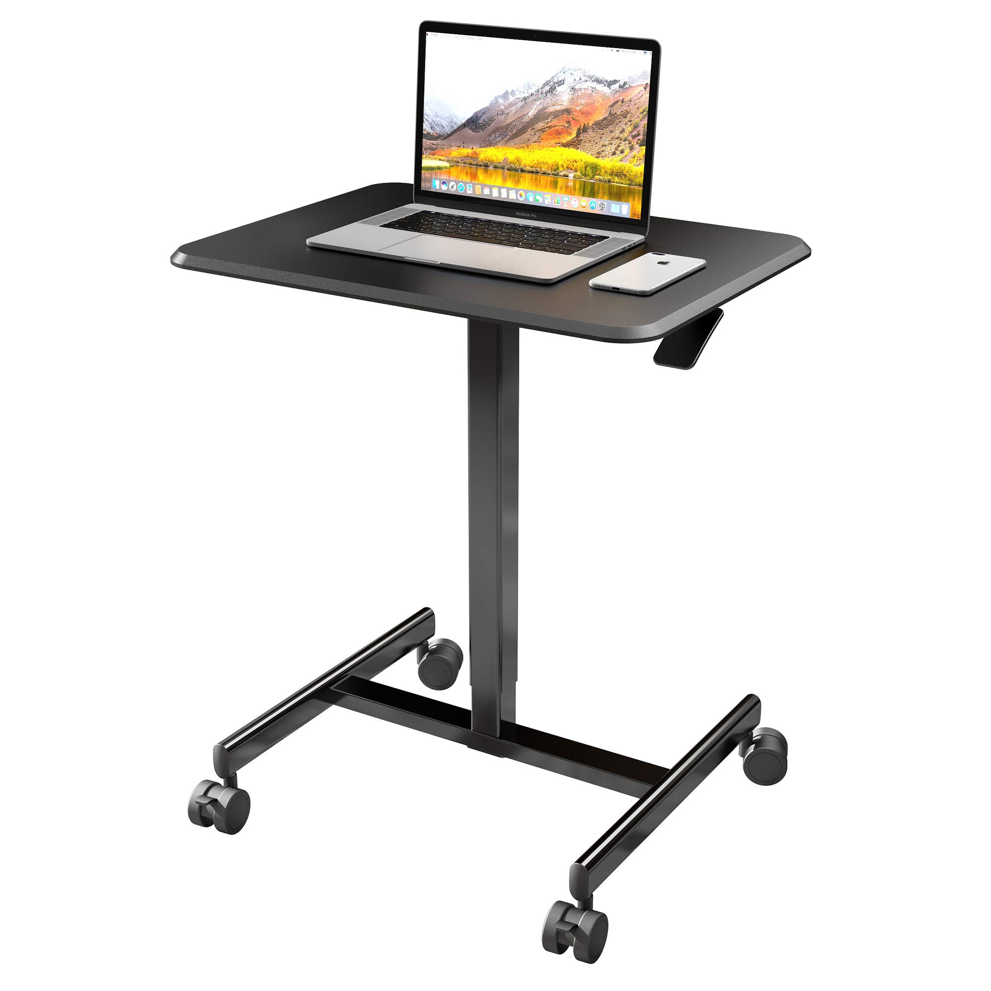ONTRY Mobile Desk Computer Desk with Lockable Wheels,25.6"x18.9" Height Adjustable Laptop Cart, Easy-Care