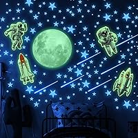 Glow in The Dark Stars for Ceiling, Luminous Stars Big Moon Astronaut Rocket Spaceship Wall Decals, Space Decoration, Sticky Fluorescence Stars, Kids Room Decor, Galaxy Wall Stickers, Nursery Decor