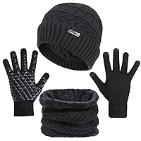 3-Pieces Winter Beanie Hats, Scarf and Touch Screen Gloves Set for Men and Women, Warm Knit Cap Set