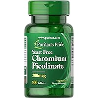 Puritan's Pride Chromium Picolinate 200 mcg Yeast Free Tablets, 100 Count