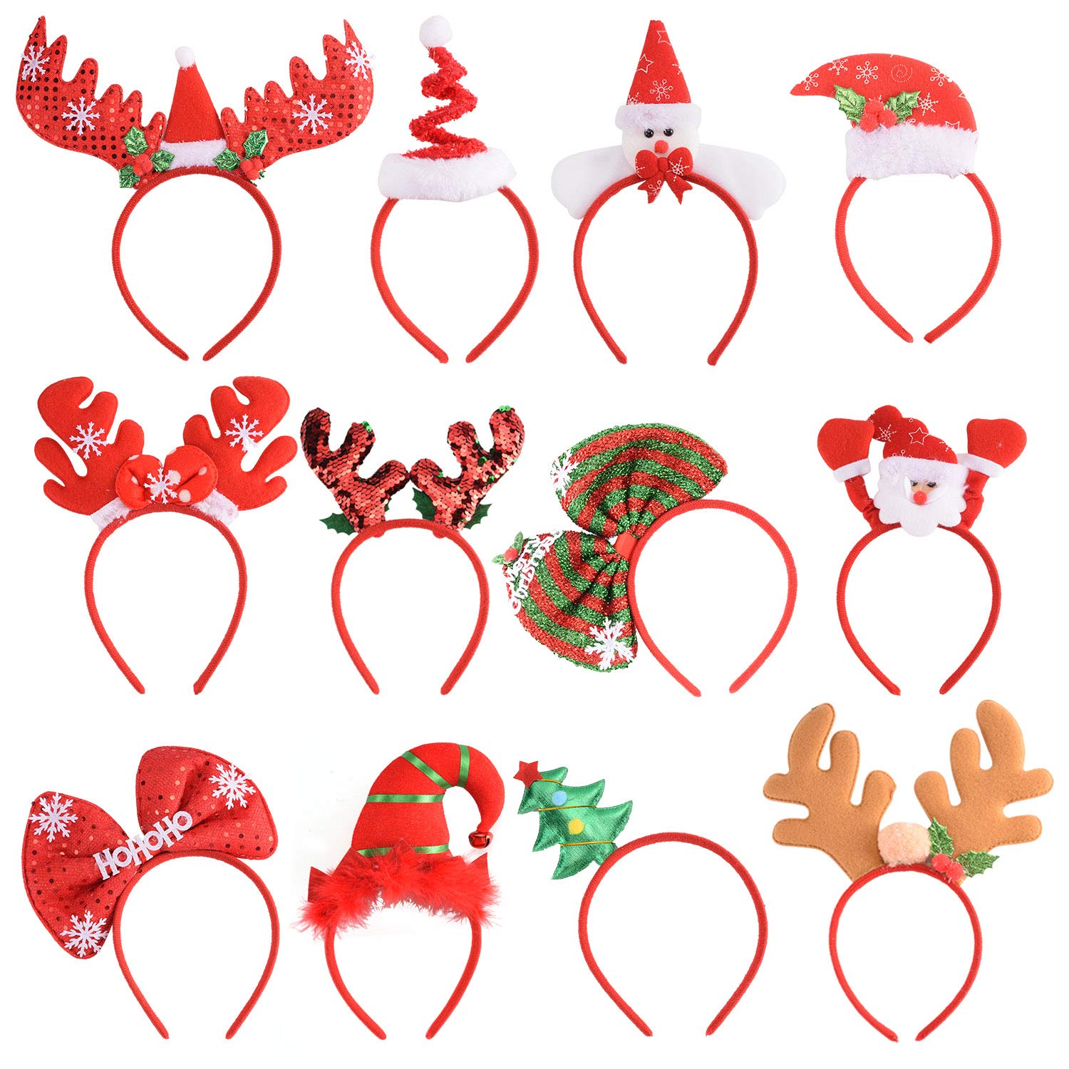 SEVEN STYLE 12 PCS Holiday Headbands,Cute Christmas head hat toppers,Great Fun and Festive for Annual Holiday and Seasons Themes, Christmas Party,Christmas Dinner,photos booth.