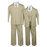6pc Boys Khaki Tuxedo Suits with Satin Mustard Necktie from Baby to Teen (L:(12-18 months))