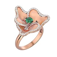 VVS Certified 14K White Gold/Yellow Gold/Rose Gold Natural Diamond ring with 0.72 carat Round-Shape & 0.30 Carat Green Emerald Diamond Engagement Ring For Women