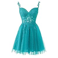UZN Teens Lace Spaghetti Straps Homecoming Dresses Short 2023 for Juniors Tulle Cocktail Gowns