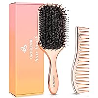 Hair Brush, Boar Bristle Hair Brushes for Women men Kids Curly Think Thin Wavy Long Short Dry Hair,Paddle hairbrush and Wide Tooth Comb for Home and Travel Detangling Smoothing Massaging(Rose Gold)