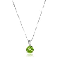 Sterling Silver Round Cut Birthstone Pendant Necklace 18