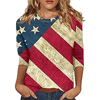 Womens Plus 4Th of July Tops Women's Clothing for Women Casual Summer 3/4 Sleeve My Orders Placed Recently by Me Cute Graphic Tees Going Out Travel Clothes Hiking Shirts (D R，M)