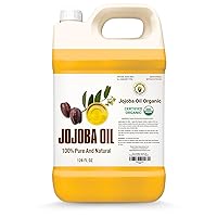 BodyJ4You Jojoba Oil - Organic USDA 100% Pure Natural - Moisturizing Oil Face, Hair, Skin Nails - Cold Pressed, Unrefined, Anti-Aging - Men Women All Skin Types - Bulk 128 Fl Oz