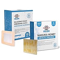 Medical Grade Manuka Honey Gauze Dressing (5 Pack - Non-Adherent) 4 in x 4 in with Silicone Foam Dressing with Adhesive Border (10 pack - Waterproof Dressing) 4 inch x 4 inch | First Aid for Min