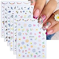 6 Pcs Flower Nail Stickers for Nail Art Floret Nail Decals 3D Self-Adhesive Colorful Cute Flower Nail Art Stickers Spring Summer Small Daisy Nail Design Supplies for Women DIY Nail Tips Decoration