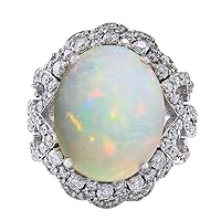 7.24 Carat Natural Multicolor Opal and Diamond (F-G Color, VS1-VS2 Clarity) 14K White Gold Cocktail Ring for Women Exclusively Handcrafted in USA