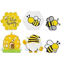 6 Pcs Honey Bee Wooden Signs, Farmhouse Bumble Bee Tiered Tray Sign Rustic Bee Hive Wooden Table Centerpiece Sign for Home Party Decor