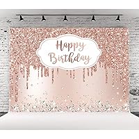 Lofaris Rose Golden Birthday Party Backdrop Glitter Diamonds（Not Glitter Happy Birthday Background Girls Sweet 16 18th 21th Birthday Party Decorations Photo Booth Props 10x7ft