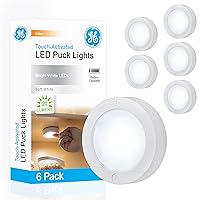 Wireless LED Puck Lights, Battery Operated, 20 Lumens, Touch Light, Tap Light, Stick On Lights, Under Cabinet Lighting, Ideal for Kitchen Cabinets, Closets, Garage, 6 Pack, 45994
