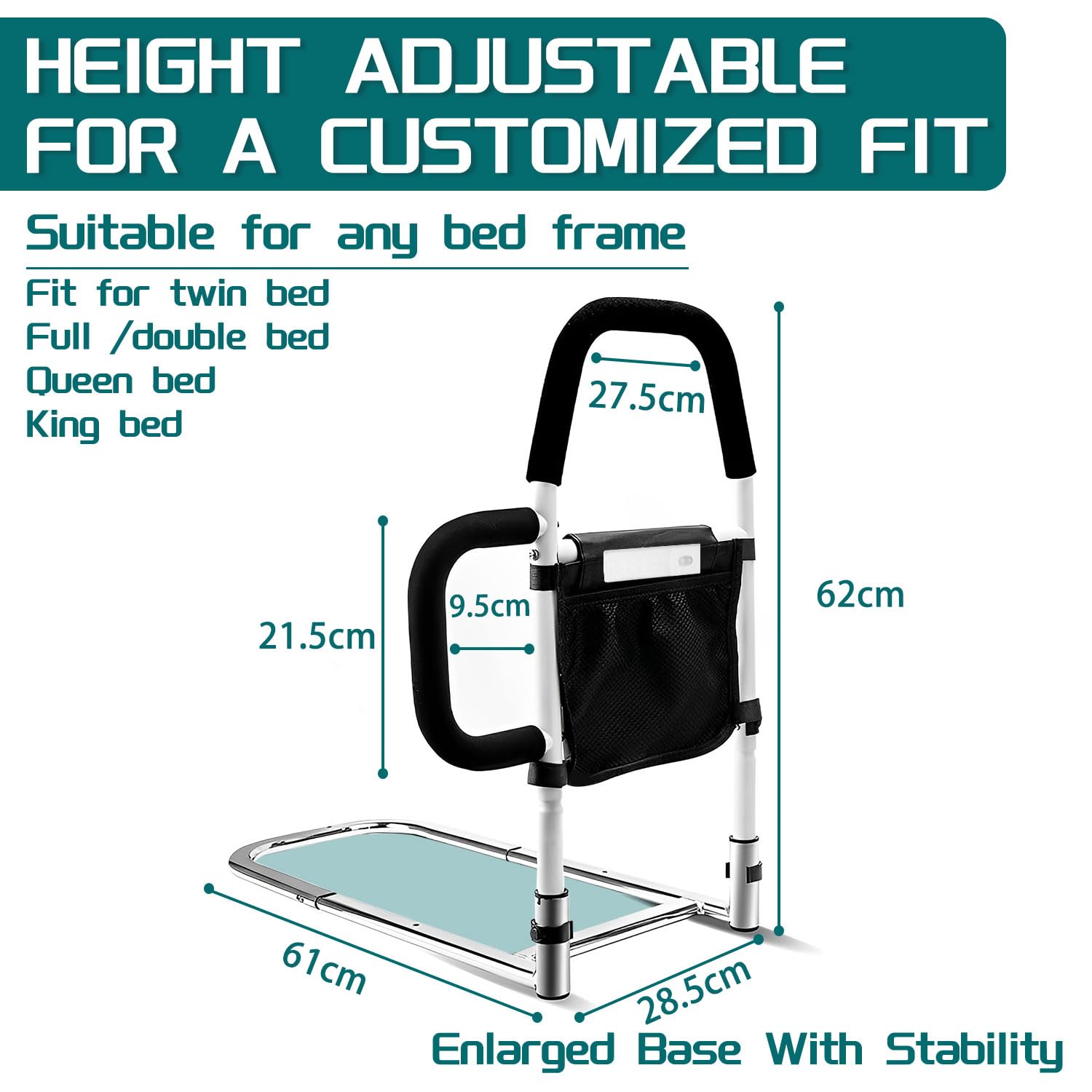 Bed Rails for Elderly Adults Safety-With Motion Light & Storage Pocket, Bed Safety Rails for Seniors, Bed Assist Bar for Seniors, Bed Cane for Seniors Fit Any Bed, Make Getting in & Out of Bed Easier
