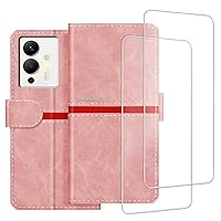 Phone Case Compatible with Infinix Note 12 Pro 5G + [2 Pack] Screen Protector Glass Film, Premium Leather Magnetic Protective Case Cover for Infinix Note 12 5G X671 (6.7 inches) Pink