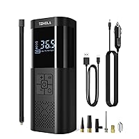 TEMOLA Tire Inflator Portable Air Compressor, Powerful Cordless Tire Inflator with LED Light, Mini Air Pump Car Accessories Essentials for Men, Tire Pump with Pressure Gauge for Car Bicycle (Black)