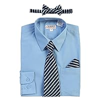 Gioberti Kids and Boys Long Sleeve Dress Shirt + Stripe Tie, Bow Tie and Hanky