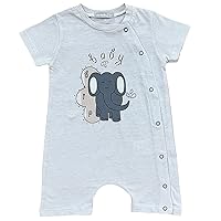 Baby Boy Elephant Print Snap Up Romper, 100% Cotton Romper for Baby Boys and Toddlers