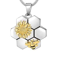 Fanery sue Personalized Locket Necklace that Holds Pictures, Bee Sunflower Lockets Necklaces Customize Photo Picture Pendant Jewelry for Women Girls