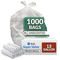 SuperValue 13 Gallon Trash Bags | 1000 Count Bulk | Tall Kitchen | Can Liners | Clear Multi-Use Garbage Bags