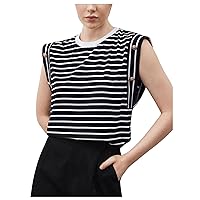 Floerns Women's Casual Stripe Print Cap Sleeve T Shirts Round Neck Tee