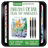 Crayola Brush & Detail Dual Tip Marker Set, 16 Markers, 32 Colors, Adult Coloring Markers, Gifts for Teens & Adults