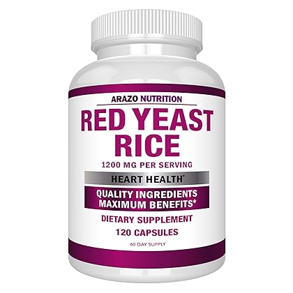 Arazo Nutrition Red Yeast Rice Extract 1200 MG – Citrinin Free Supplement – Vegetarian 120 Capsules