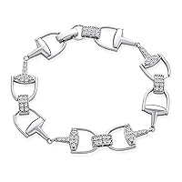 Bling Jewelry Horse Snaffle Bits Equestrian Link Bracelet For Women Cow Gift Cubic Zirconia CZ Pave .925 Sterling Silver