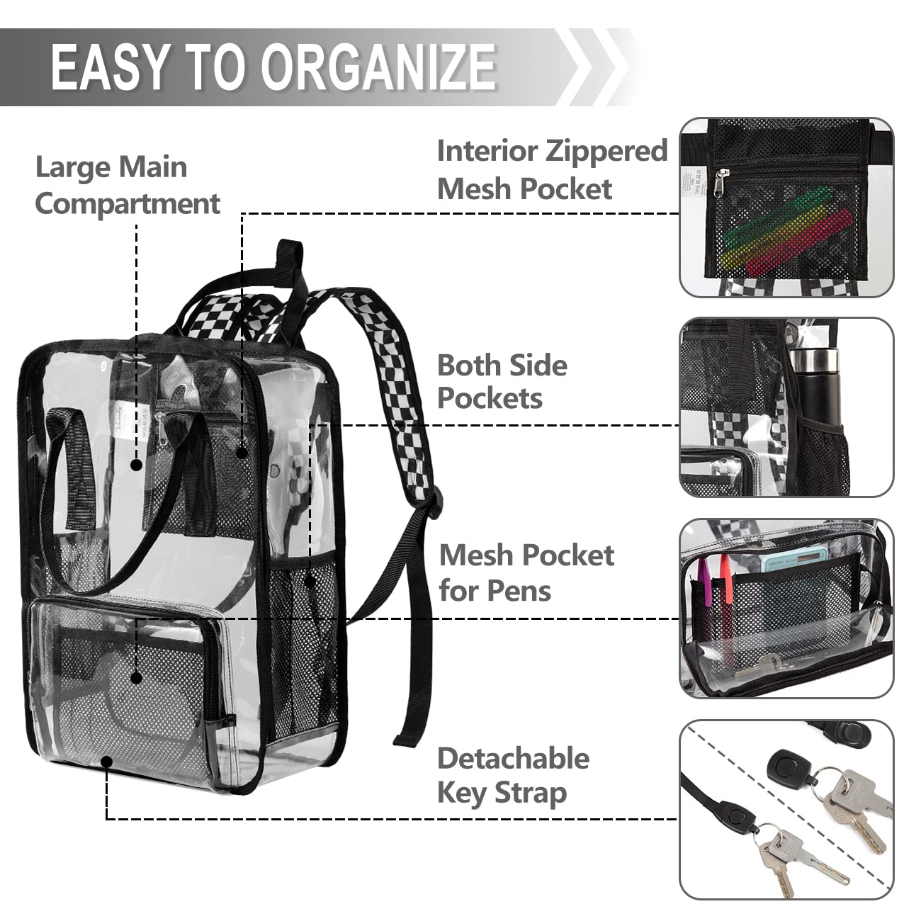 VASCHY Clear backpack, HeavyDuty Transparent See Through School Backpack BookBag