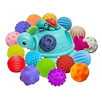Baby Textured Multi Sensory Toys Massage Ball Gift Set, 9 Balls Kit and 2 Sensory Turtle Toy Kit with Sensory Balls, Montessori Infant Baby Toys 6 to 12 Months 6 Pack