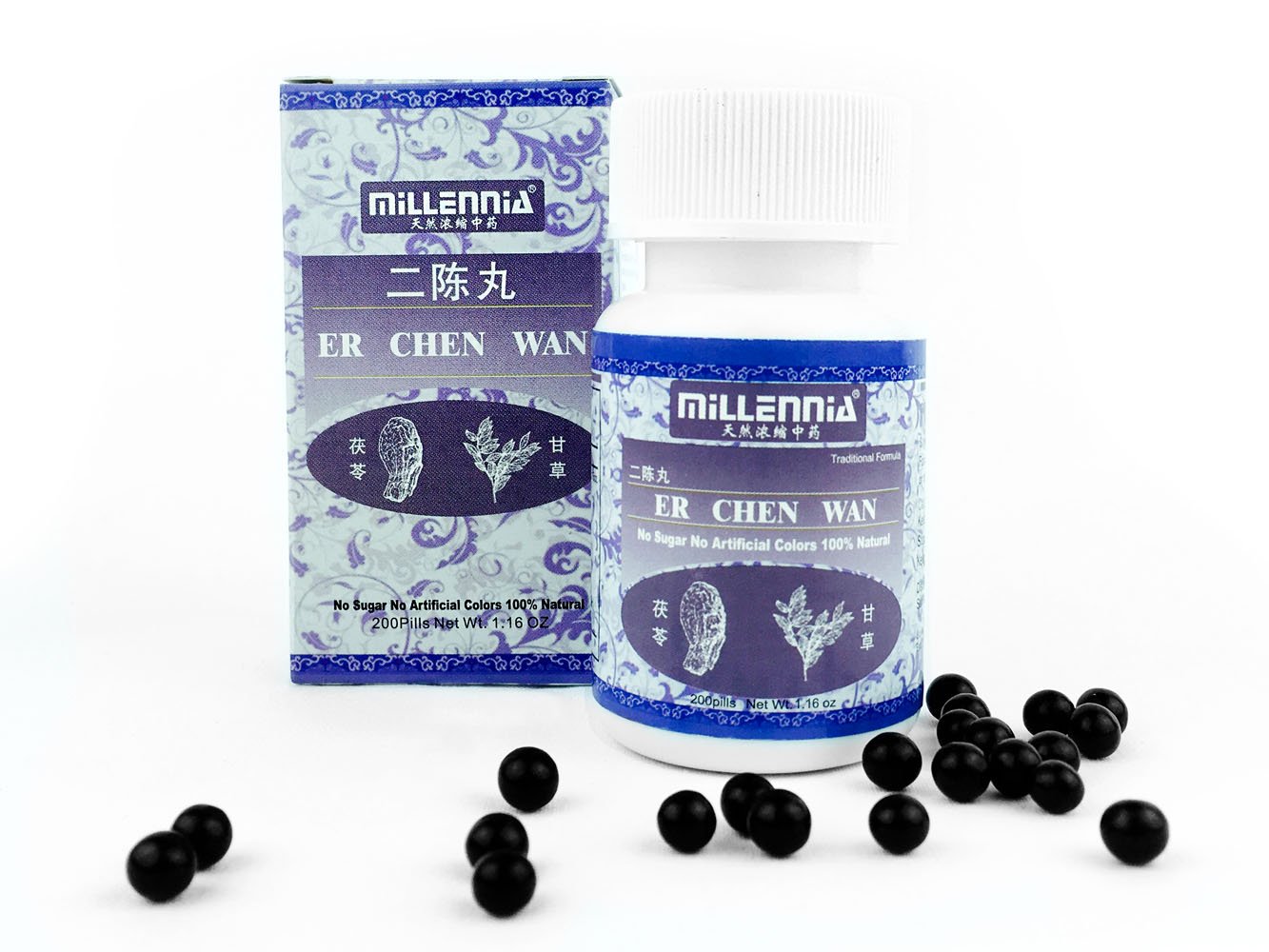 Millennia Herbal Supplement Pills - Er Chen Wan - 12 Bottle Pack (200 Pills/Bottle)