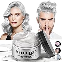 Silver White Temporary Hair Color Wax with Cape Ear Cover Gloves, Instant Natural Hairstyle Cream 4.23 oz, Styling Pomades for Girl Women, Disposable Coloring Mud for Party Cosplay DIY Halloween